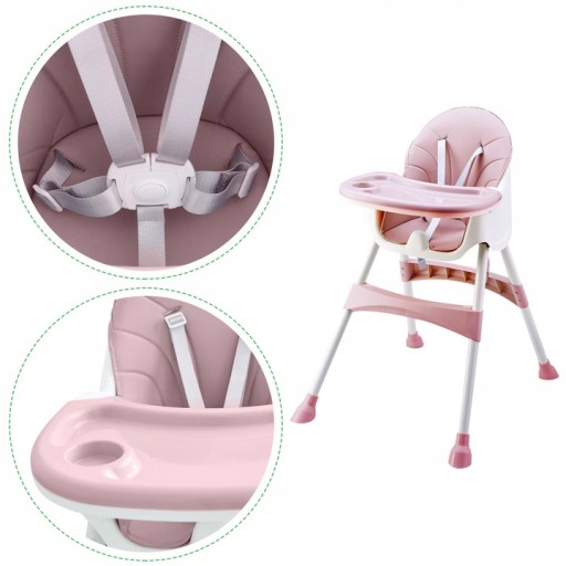 Стульчик для кормления 2-в-1 с 5-точечными ремнями ECOTOYS розовый