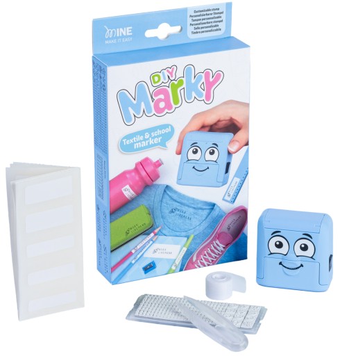 Pieczątka,drukarenka DIY Marky do znakowania ubrań i przedmiotów, niebieska