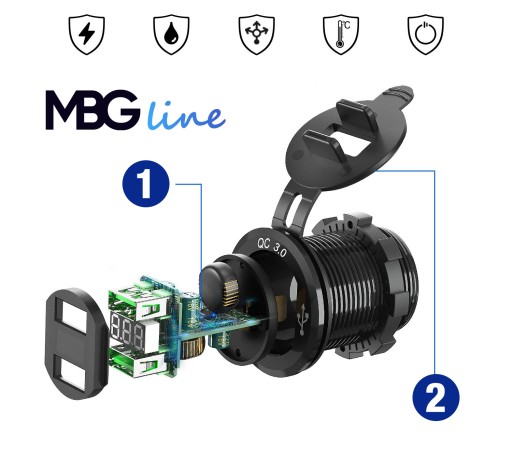 ŁADOWARKA 2X USB QC3 W GNIAZDO ZAPALNICZKI 12V 24v