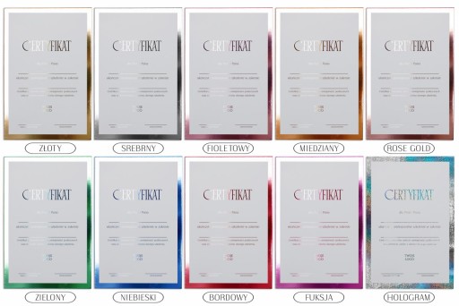 CERTYFIKAT SZKOLENIOWY ZŁOTY DYPLOM CERTYFIKATY BEAUTY A4 PAKIET 6 szt