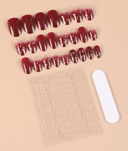 SZTUCZNE PAZNOKCIE TIPSY BORDO WZORY F662-15