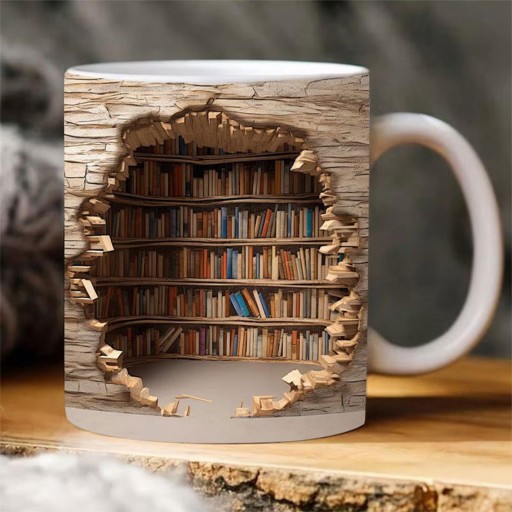 Любители книг 3D кофейная кружка Книжная полка Кружка Подарок для читателей в стиле «книжный червь»