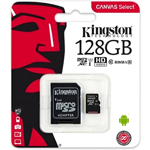 Карта памяти 128 ГБ Micro SD KINGSTON SDCS2 C10 V10 A1, адаптер 100 Мбит/с
