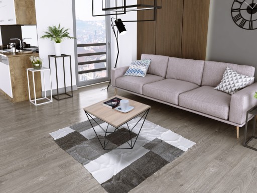 Журнальный столик Square Wire Loft Industrial Черный + Дуб Сонома