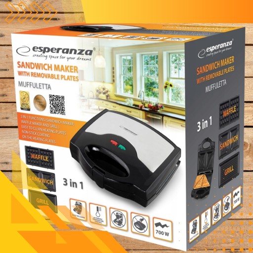 OPIEKACZ TOSTER GOFROWNICA GRILL 3w1 DO KANAPEK TOSTÓW SANDWICH PANINI