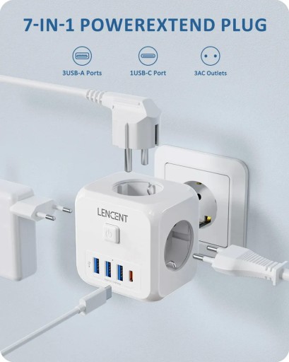 LENCENT Настенная планка с вилкой европейского стандарта 7 в 1, PD35W 3AC 3U1C