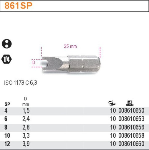 КЛЮЧ 4SP, НАКОНЕЧНИК 1/4, 25 мм БЕТА