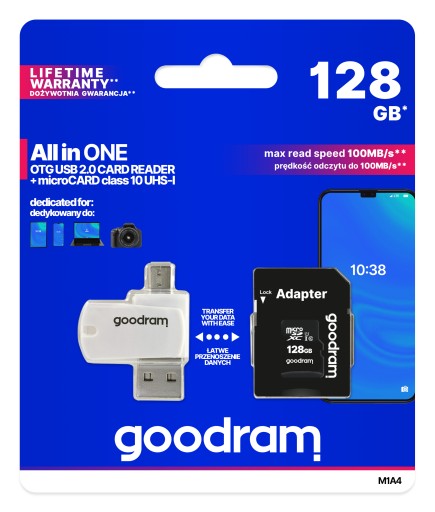 Карта памяти GOODRAM 128ГБ класс 10 + ридер + адаптер