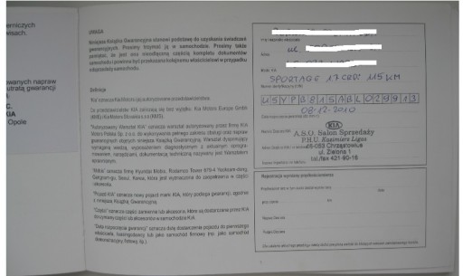 KIA książka serwisowa PL 2010/2011 rok oryginalna