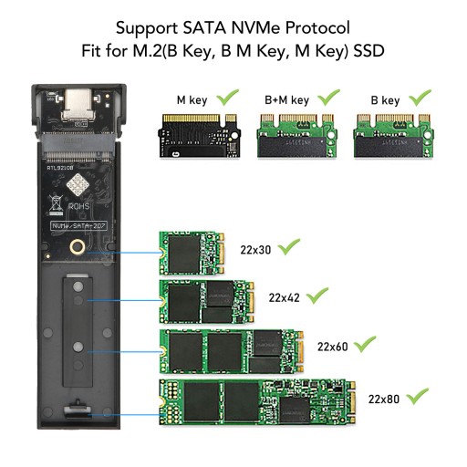 Корпус твердотельного накопителя M.2 NVME SATA с двойным протоколом