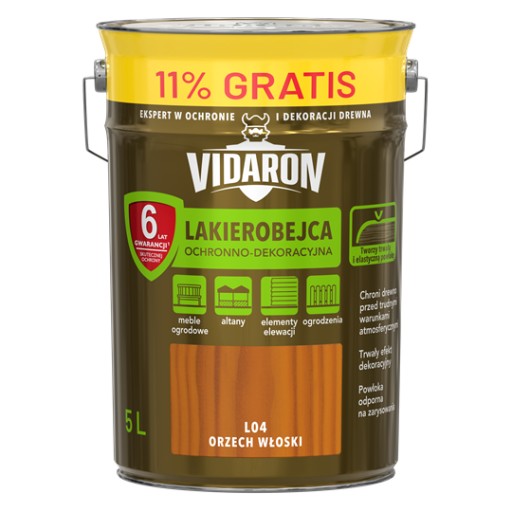 VIDARON Защитный декоративный лак-морилка орех L04 4,5л + 11% Бесплатно