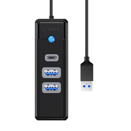 Orico Hub черный USB-A — 2x USB 3.1 + 1x USB-C, встроенный кабель 15 см