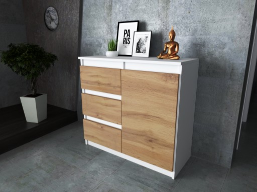 Комод AGA, шкаф 80 см, 3 ящика, современный, просторный, телевизор, система WHITE MAT
