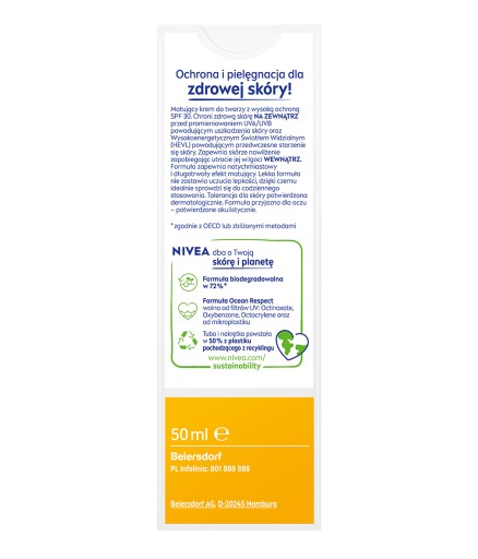 NIVEA SUN SHINE CONTROL Матирующий крем для лица с УФ-фильтром SPF30 50мл