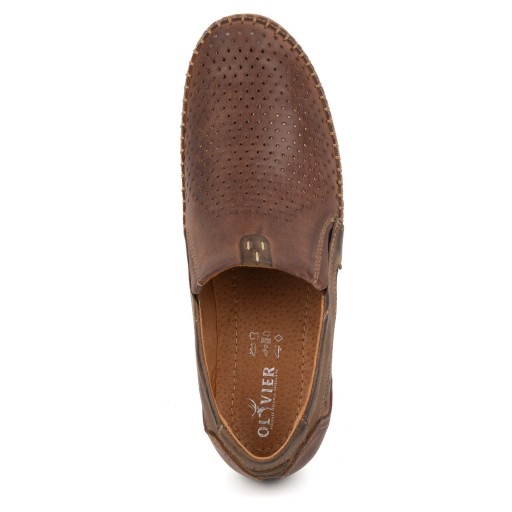 Buty męskie mokasyny skórzane wsuwane na lato ażurowe 0525 ciemny brąz 43