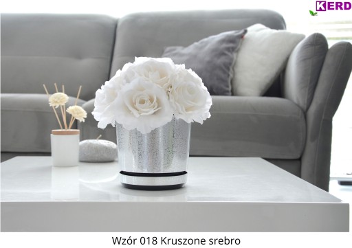 12 Doniczka z podstawką KRUSZONE SREBRO subtelny połysk storczyk orchidea