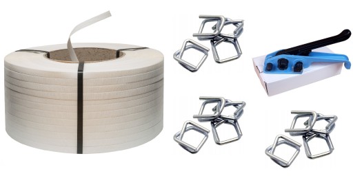 ZESTAW DO SPINANIA PALET PACZEK 16MM TAŚMA PP ZAPINKI NAPINACZ