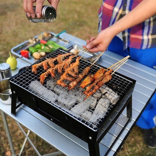 GRILL SKŁADANY TURYSTYCZNY PRZENOŚNY WALIZKA +ZESTAW DO GRILLA 3w1 SZCZYPCE