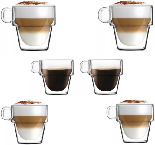 3x2 ZESTAW SZKLANKI TERMICZNE SENSO ESPRESSO LATTE KAWY FILIŻANKI PODWÓJNE