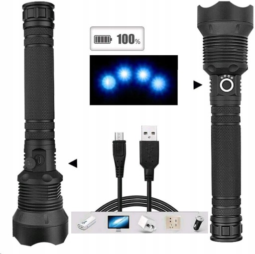 МОЩНЫЙ ТАКТИЧЕСКИЙ ФОНАРЬ СВЕТОДИОДНЫЙ ЗУМ НА АККУМУЛЯТОРЕ USB