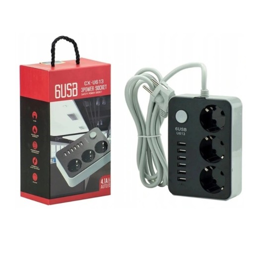 УДЛИНИТЕЛЬ ПИТАНИЯ 3 РОЗЕТКИ + 6 USB