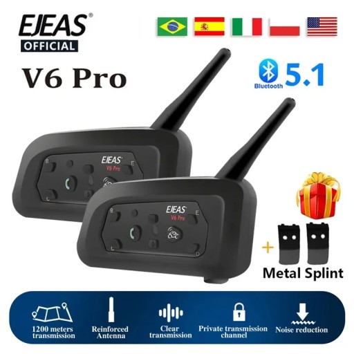 EJEAS V6 PRO Bluetooth-гарнитура для внутренней связи мотоцикла, 6 гонщиков