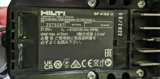 WKRĘTARKA HILTI SF 4-22 + AKUMULATOR 4AH 21,6V