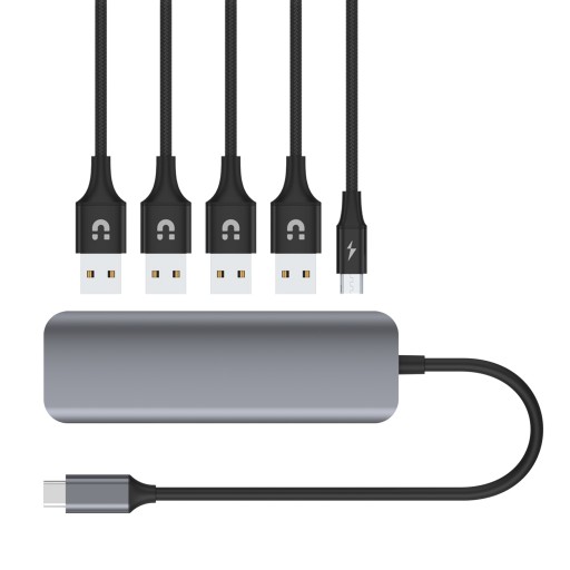 Концентратор Unitek Active с USB-C на 4 порта USB 3.1 Gen 1, microUSB, 5 Гбит/с, BC 1.2
