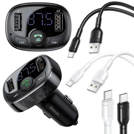 FM Bluetooth-передатчик Зарядное устройство для MP3 Baseus 2xUSB + 2x USB-C кабель