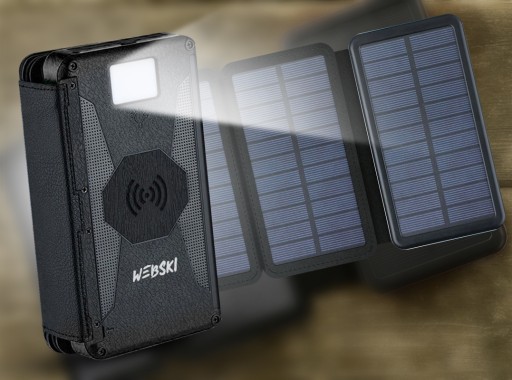 ТУРИСТИЧЕСКИЙ POWER BANK 16000МАч ИНДУКТИВНЫЙ С СОЛНЕЧНЫМИ ПАНЕЛЯМИ + КАБЕЛЬ 3В1