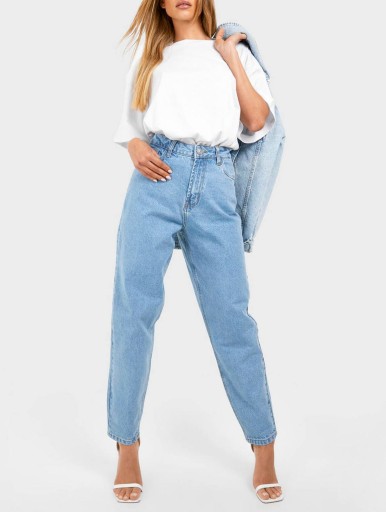 MOM FIT MODNE SPODNIE JEANSY LUŹNE NOGAWKI JEANSOWE + PASEK GRATIS