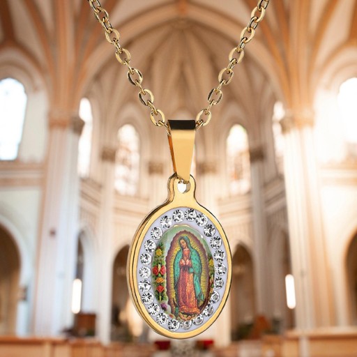Naszyjnik Maryja w stylu Vintage Matka Boża z Guadalupe Biżuteria chrześcijańska Złota