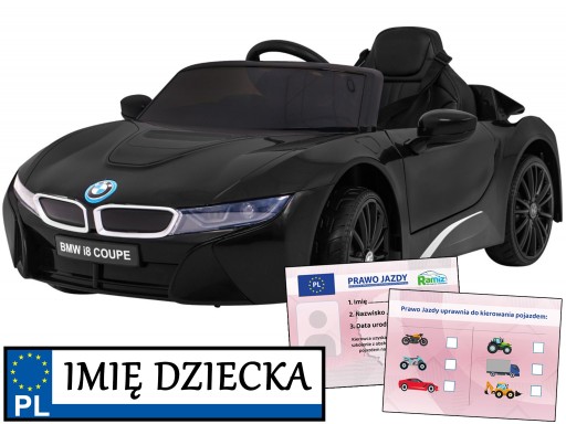 autko na akumulator BMW I8 Lift pilot dla rodzica PRAWO JAZDY tablica