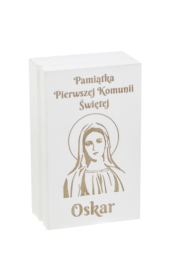 RÓŻANIEC I DREWNIANE PUDEŁKO Z GRAWEREM KOMUNIA B