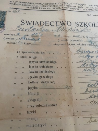 SAMBOR ŚWIADECTWO SZKOLNE ŚWIADECTWO DWUJĘZYCZNE