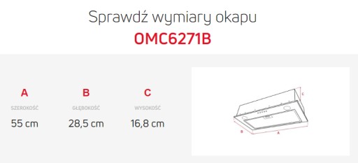 Вытяжка встраиваемая AMICA OMC6271B 55см 280м3/ч SlimSize LED