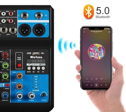Звуковая плата мини-диджейского аудиомикшера, 5 каналов, 48 В, с Bluetooth