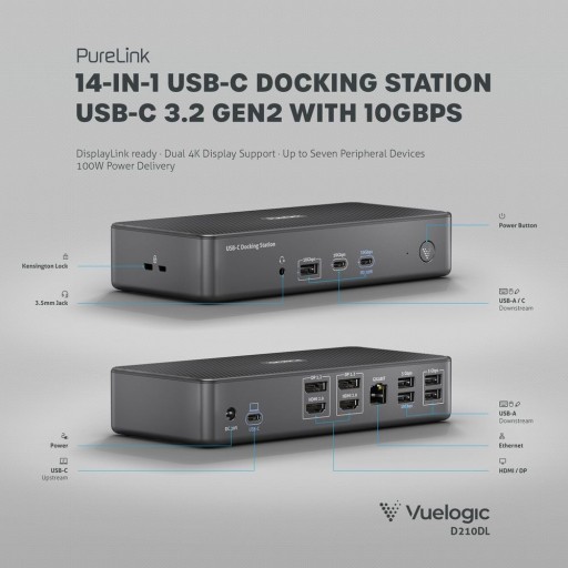 Док-станция Vuelogic VL-D210DL USB-C с технологией DisplayLink 14-в-1