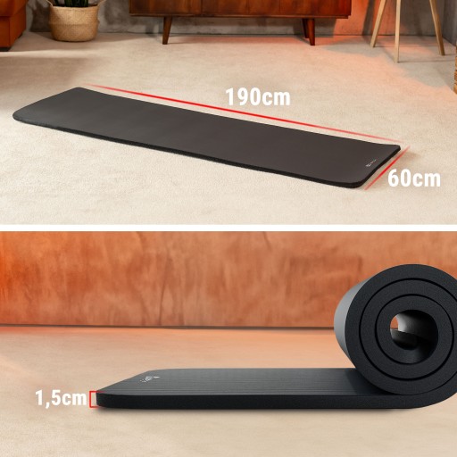 Antypoślizgowa gruba mata fitness NBR 1,5cm 190x60cm karimata do ćwiczeń