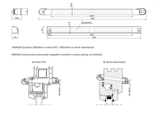 Szczelny nawiewnik ciśnieniowy automatyczny Ventair Trdn II złoty dąb 8003