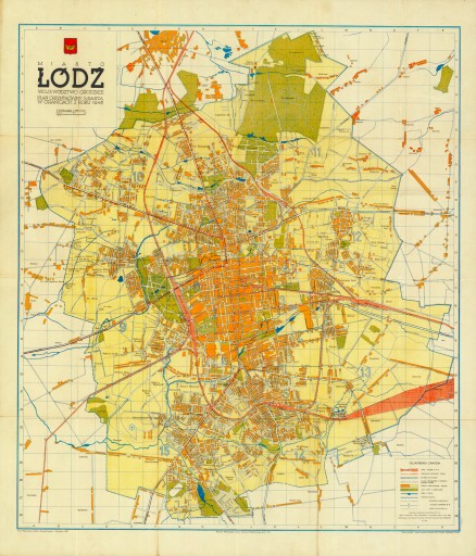 Старый план карты Лодзи 1946 года. 50х40см