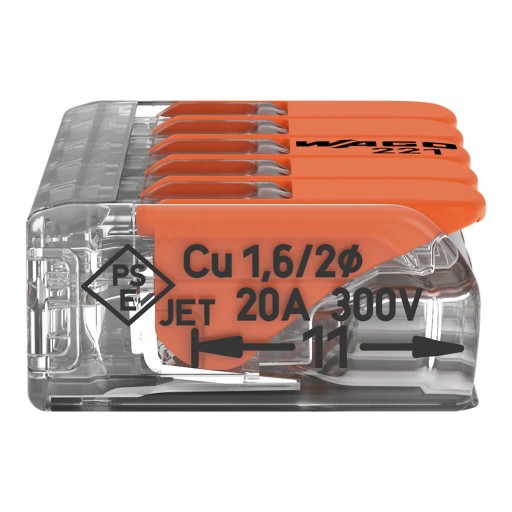 WAGO QUICK CONNECTOR 5 — ПРОВОДНОЙ РАЗЪЕМ 5 x 0,14 — 4 мм² 5 ШТ. 221-415