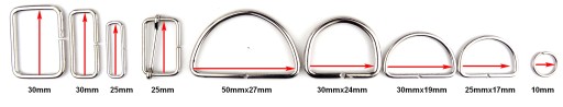 Półkole 25x15mm SREBRNE 10szt do paska toreb 18442