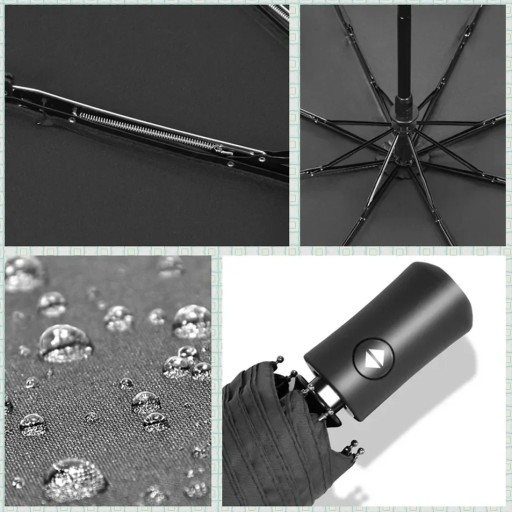 Automatic Rain & Sun Umbrella Black Coating Parasol Anti-UV 3 Folding Wind