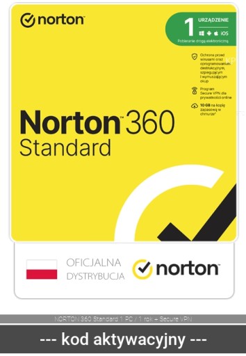 NORTON 360 Standard 1 ПК / 1 год + Secure VPN