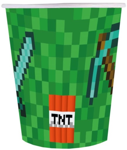 KUBECZKI JEDNORAZOWE PIKSELE TNT MINECRAFT URODZINY 6szt