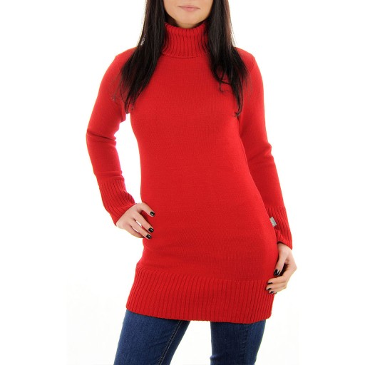 ЖЕНСКИЙ ДЛИННЫЙ ТЕПЛЫЙ СВИТЕР ДЛЯ ГОЛЬФА, КРАСНЫЙ, L XL