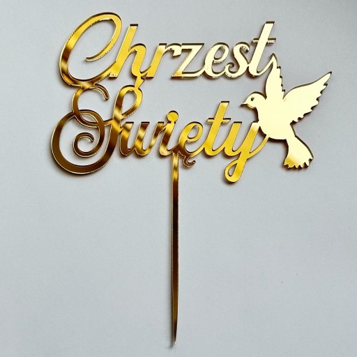 Chrzest Święty z gołąbkiem 12cm Topper na Chrzciny PLEXI ZŁOTE lustro