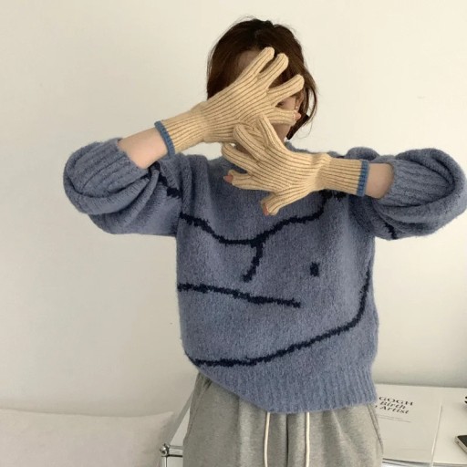 Pure Color Knitted Woolen Gloves Female Winter Screen Student Riding Split