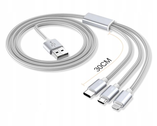 КАБЕЛЬ ДЛЯ ЗАРЯДКИ 3в1 для IPHONE MICRO USB TYPE-C